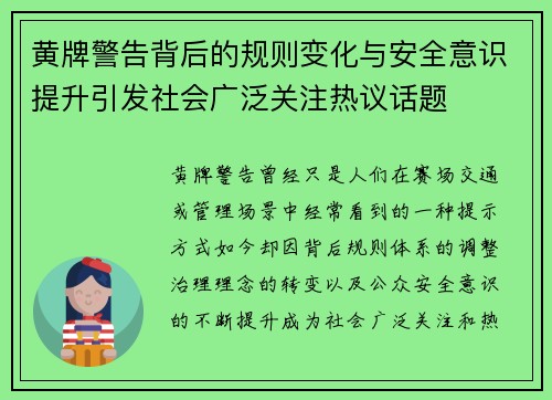 黄牌警告背后的规则变化与安全意识提升引发社会广泛关注热议话题